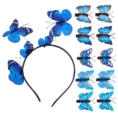 Gogogmee 11 Stück Teiliges Schmetterling Haarset mit Haarreif und Haarklammern Leichtes Dekoratives Haarschmuck Hochzeit Party und Fasching Komfortabel und Elegant für Damen und Mädchen von Gogogmee