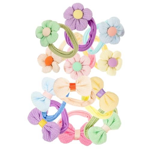 Gogogmee 12 Stück Teiliges Weiche Elastische Haargummis für Junge Mädchen Kleine Blumen und Schleifen Designs zu Feinem Haar für Kleinkinder Ponytail Halter für Alltag Party und von Gogogmee