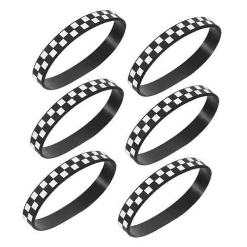 Gogogmee 12Stücke Racing Motto Silikon Armbänder im Karomuster Weiße Karos für Sportevents und Partys für Freunde und Teammitglieder von Gogogmee