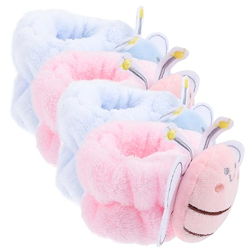 Gogogmee 2 Paar Armband Make-up-Stirnband Handgelenk Waschbänder Make-up-Handtuch Bienen-Stirnband Tiere Handgelenk Make-up-Tücher Armbänder Handtücher Handtuch Haargummis Flanell von Gogogmee