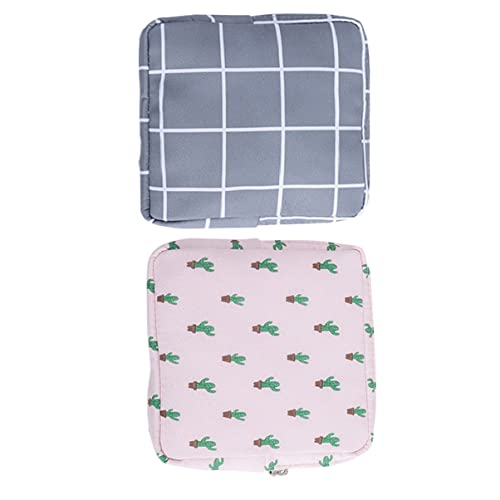 Gogogmee 2stücke Tragbare Hygienetuch-Aufbewahrungstasche Mit Reißverschluss Große Kapazität Geldbörse Für Reisen Und Büro Design Mit Kaktus Und Grauen Karos von Gogogmee