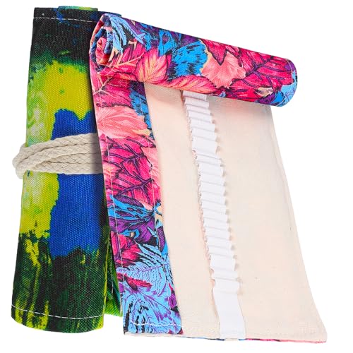 Gogogmee 2 STK. Teiliges Canvas Rollmäppchen mit Fächern Baumwolle Robustes Federmäppchen mit Ahornblatt Design Leicht Aufrollbar für Schule Kunst und Zeichnung Praktisches Stiftemäppchen von Gogogmee