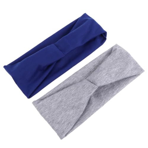Gogogmee 2 STÜCK Teiliges Sport Stirnband mit Knopf Elastisches Atmungsaktives Baumwoll Headscarf für Damen Verhindert Masken Ohrenschmerzen Modisches Fitness Haarband in Saphirblau von Gogogmee