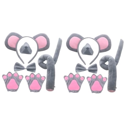 Gogogmee 2 Sätze Cartoon- -stirnband Plüsch-ohr-kopfbedeckung -kostümzubehör Ohren -tutu-rock Mausohr-stirnbänder -tier-outfit Fuchsschwanz Rattennase Grey Stoff von Gogogmee