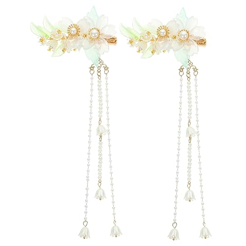 Gogogmee 2stücke Chinesische Haarspangen Blume Quaste Perlenverzierung Dekorative Haarspangen Für Damen von Gogogmee