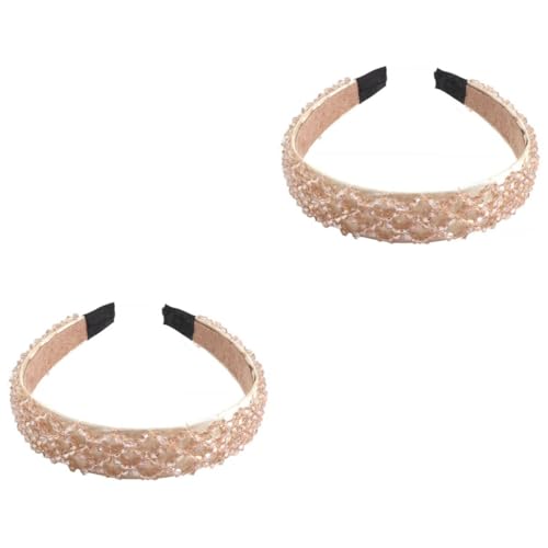 Gogogmee 2 Stk Perlen Haarreifen elegant haar spangen hair prong hair topper gemüseausstecher gepolstertes Haarband geflochtener Haargummi Mode Kristall-Haarreifen Haare für Mädchen Khaki von Gogogmee