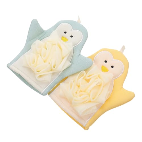 Gogogmee 2 Stück Cartoon Badreinigungs Handschuhe Peeling Badetuch Exfolierendes Kompaktes Badzubehör für Geeignet für Sanfte Hautreinigung und Pflege Gelb Blau von Gogogmee