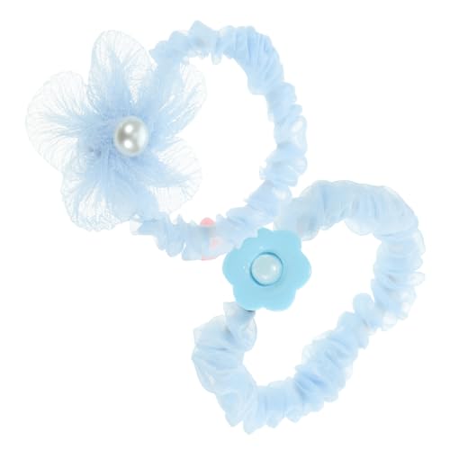 Gogogmee 2 Stück Elastische Haargummis für Mädchen Süße Blaue Netzschleifen mit Blütenmotiv Weiche Ponytail Halter Langlebig und Hautfreundlich für Kinderfest und Alltag von Gogogmee