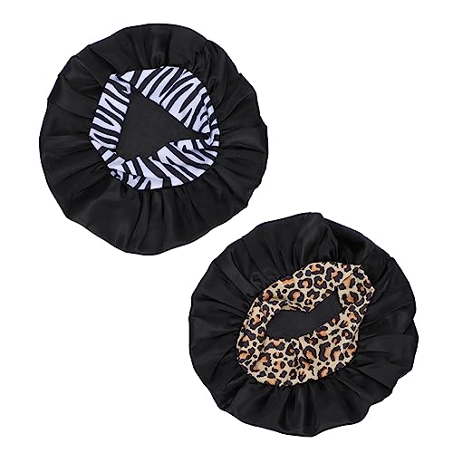Gogogmee 2 Stück Elastische Satin Schlafhaube mit Breitem Rand Chemotherapie Duschhaube für Lockiges Haar Damen Schwarz und Zebra Design von Gogogmee