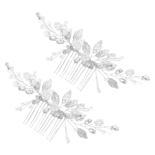 Gogogmee 2 Stück Eleganter Braut Haarkamm Silber mit Kunstperlen und Funkelnden Kristallen Vielseitiges Hochzeits haar accessoire für Frauen und Mädchen Fester Sitz für Verschiedene von Gogogmee