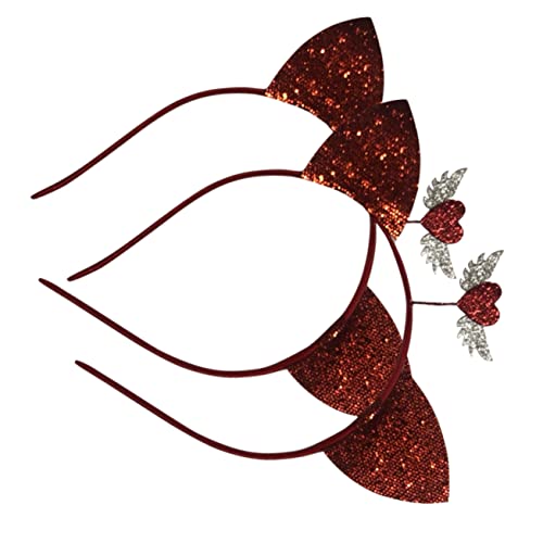 Gogogmee 2 Stück Glitzer Katzenohren Haarreif mit Liebe Teiliges Rotes Valentine Themed Haarband Leicht und Bequem für Damen Karneval Party Kostüm von Gogogmee