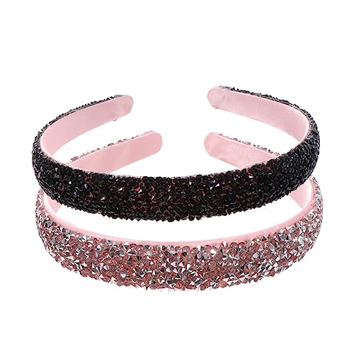 Gogogmee 2 Stück Glitzerndes Breites Haarschmuck Teilig mit Funkelnden Strasssteinen Gepolstertes Stirnband für Damen Modisches Haaraccessoire für Party Hochzeit und Alltag Schwarz Rosa von Gogogmee