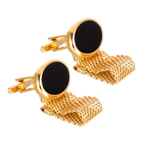 Gogogmee Goldene Oval Manschettenknöpfe 2 Stück Metall Knöpfe mit Kette für Hemden und Mäntel Dekorative Knöpfe für Herren Polsterknöpfe für Hochzeiten und Business von Gogogmee
