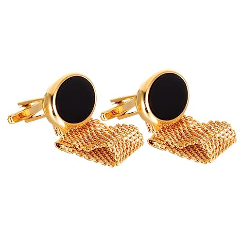 Gogogmee 2 Stück Goldene Ovale Manschettenknöpfe mit Kette Dekorative Metallknöpfe für Hemden und Mäntel Französische Stil Accessoires für Herren und Damen Teiliges von Gogogmee