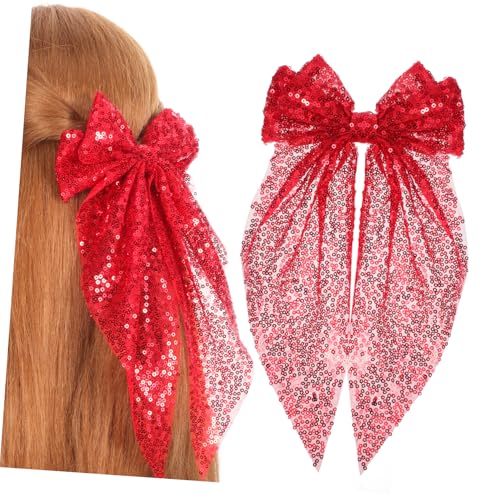 Gogogmee 2 Stück Große Rote Haarschleifen Clips mit Pailletten Teiliges Funkelnde Haarspangen für Damen und Mädchen Sicherer Leichter Haarschmuck für Besondere Anlässe Wie Partys und von Gogogmee