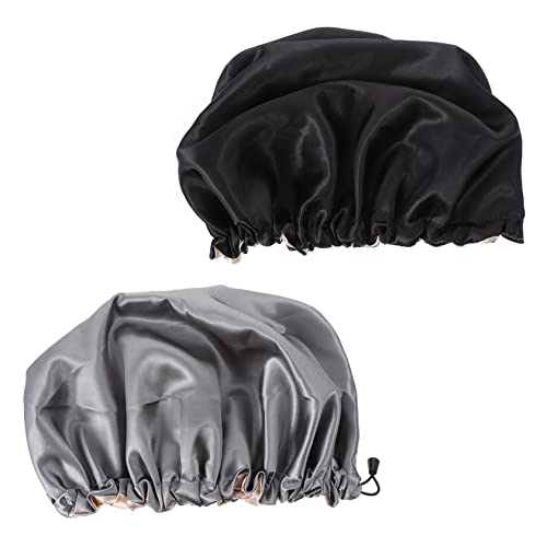 Gogogmee 2 Stück Haarkappe Schlafen Verstellbare Satin Haube für Damen Herren Nacht Haarschutz Beim Baden und Schminken in Schwarz von Gogogmee