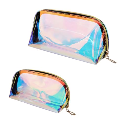 Gogogmee 2 Stück Holografische Transparente TPU Kosmetiktasche Wasserdichtes Reise Organizer Kulturbeutel Make Up Aufbewahrungstasche Klein Groß von Gogogmee