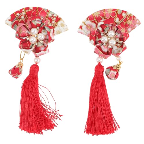 Gogogmee 2 Stück Japanische Haarklammer Vintage Fan Haarschmuck mit Quasten Eleganter Haarklammer Clip für Damen Festhaltend sanft Geeignet für Hochzeiten Partys Cosplay und Festliche von Gogogmee