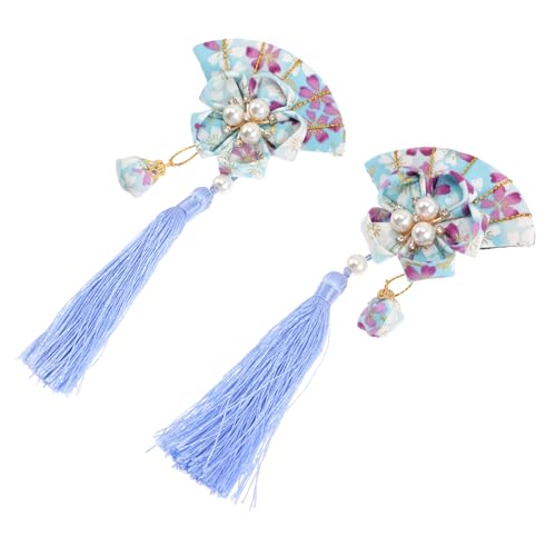 Gogogmee 2 Stück Japanische Haarklammern Stoff Haarspangen Fächerform mit Quaste Stilvoller Haarschmuck Dutt Clips für Damen und Mädchen Vintage Stil Zuverlässiger Griff Vielseitig von Gogogmee
