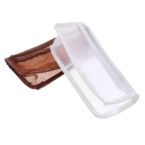 Gogogmee 2 Stück Mesh Federmäppchen Doppellagig Großer Stauraum Robustes Reißverschluss Etui für Stifte Lineal Notizen für Schüler Künstler und Reisebedarf Teiliges Je Kaffee und Weiß von Gogogmee