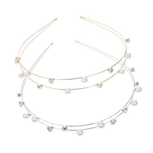 Gogogmee 2 Stück Perlenstirnbänder Damen Strassstein haarreifen Leichte Stilvolle Kopfbänder in Silber und Gold Komfortabel für Alltag Party Fotoshootings und Festliche Anlässe von Gogogmee