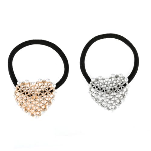 Gogogmee 2 Stück Teiliges Haargummi Herzform mit Perlen und Strass Elastische Haarschleife für Mädchen und Damen Geeignet für Dünnes und Dickes Haar Vielseitiges Haarschmuck Accessoire in von Gogogmee