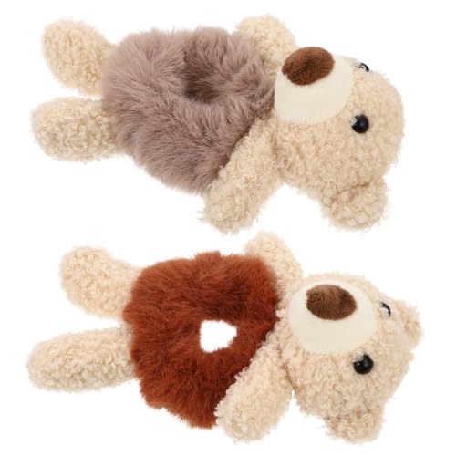 Gogogmee 2 Stück Teiliges Plüsch Bär Haargummi Weiche Haarbänder für Mädchen Kuschelige Haarringe Hautfreundlich Sicherer für Lockiges und Glattes Haar von Gogogmee