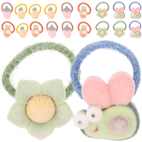Gogogmee 20 Stücke Elastische Cartoon Haarbänder für Mädchen Beflockte Haargummis für Sport und Alltag Farbenfrohe Haarschmuck Accessoires von Gogogmee