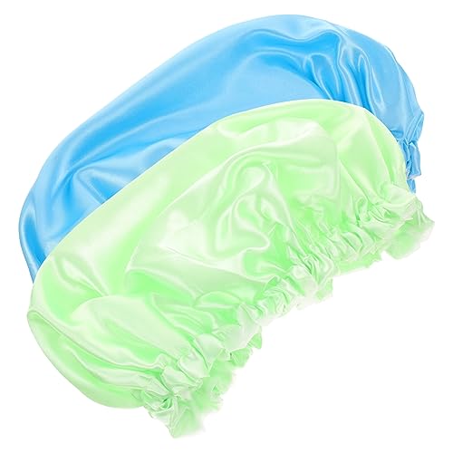 Gogogmee 2stücke Wasserdichte Duschhaube Für Damen Doppellagige Elastische Badekappen Für Lange Haare Locken Schlaf Und Salonanwendungen Grün Und Blau von Gogogmee
