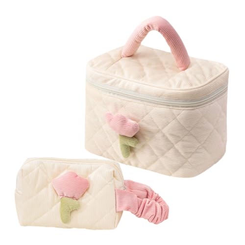 Gogogmee 2stücke Corduroy Makeup Bag Multifunktionale Kosmetiktaschen Für Damen Für Oder Täglichen Gebrauch Cremeweiß Und Handlich Mit Optimaler Organisation Für Make-up Und Schmuck von Gogogmee