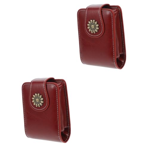 Gogogmee 2stücke Kosmetiktäschchen Mit Spiegel Pu Lippenstift Aufbewahrung Tragbar Elegantes Design in Weinrot Für Unterwegs Als Für Frauen von Gogogmee