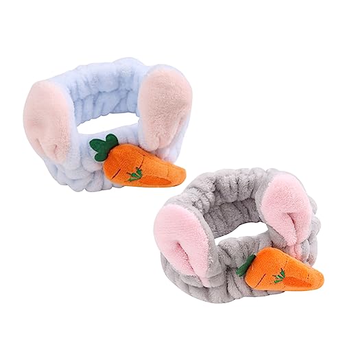 Gogogmee 2stücke Plüsch-hasenohren-kopftuch Mit Karotten-deko Elastisches Stirnband Für Gesichtwaschen Spa-kosmetik Maskenanwendung Zufällige Farbe von Gogogmee