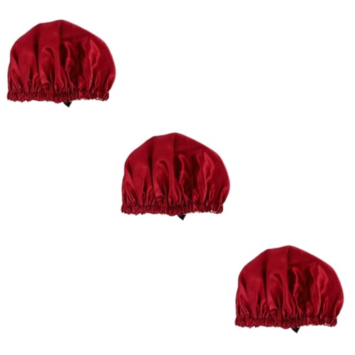 Gogogmee 3stücke Satin Schlafhaube Verstellbare Turban-haarhaube Für Damen Doppellagige Haarpflege Für Bad Hotel Schwimmbad Atmungsaktiv Und Elastisch Weinrot von Gogogmee