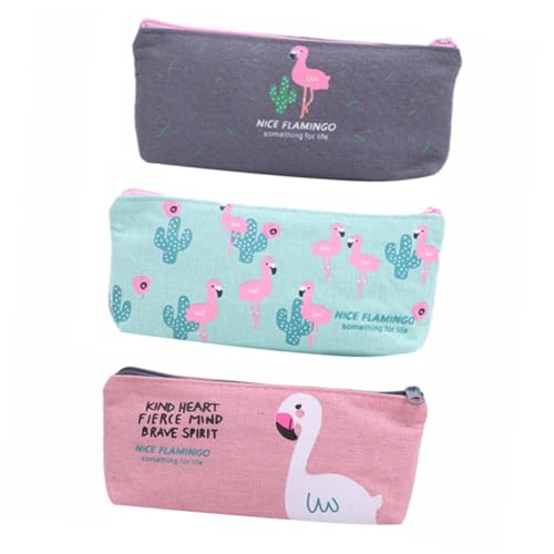 Gogogmee 3 Stück Teiliges Einfache Canvas Federmäppchen mit Flamingo Große Kapazität Stifttasche aus Strapazierfähigem Segeltuch Leichtes Mäppchen für Schüler Praktische Zufällige Farbe von Gogogmee