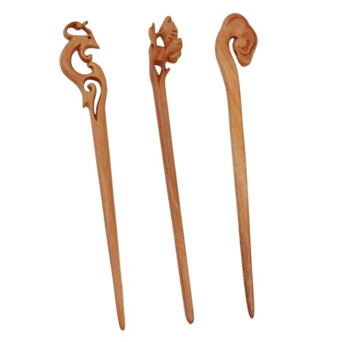 Gogogmee 3 Stück Teiliges Handgeschnitzte Holz Haarnadeln Haarschmuck Vintage Stil Lange Haarschieber für Damen Dutt Frisuren Einfach zu Tragen und Sicher für Dickes Haar Geeignet von Gogogmee