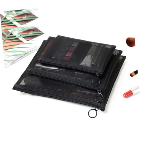 Gogogmee 3 Stück Teiliges Set Netz Kosmetiktaschen Tragbare Make Up Aufbewahrungstaschen für Damen für Reisen Gym Camping und Badezimmerorganisation von Gogogmee