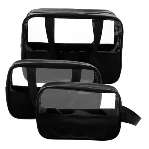 Gogogmee 3 Stück Teiliges Transparentes Wasserdichtes Kosmetiktasche Set mit Tragegriff Große Kapazität Reise Organizer Halbdurchsichtige Kulturbeutel Damen Make Up Aufbewahrungstaschen von Gogogmee