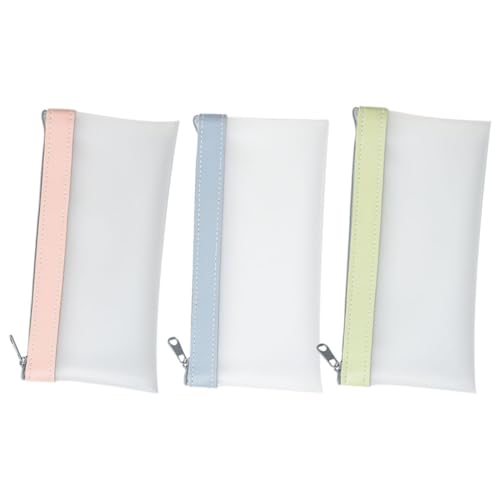 Gogogmee 3Stücke Große Bleistift Organizer Taschen Transparente Schreibwaren Aufbewahrung Reißverschluss Federmäppchen Kirschblütenpink und Nebelblau für Schule von Gogogmee