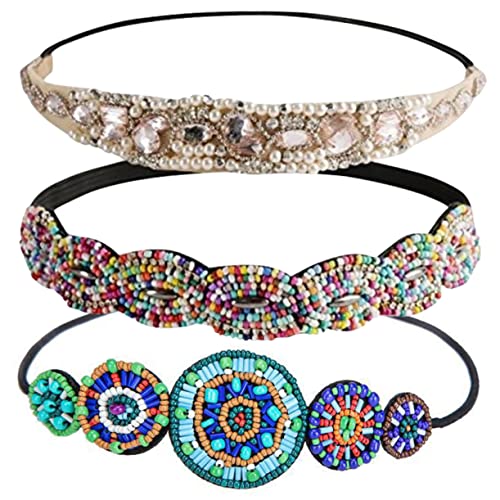 Gogogmee 3stücke Elastisches Perlenstirnband Mit Strass Für Damen Stirnband Haarschmuck Für Kurzes Haar Vintage-haarzubehör von Gogogmee