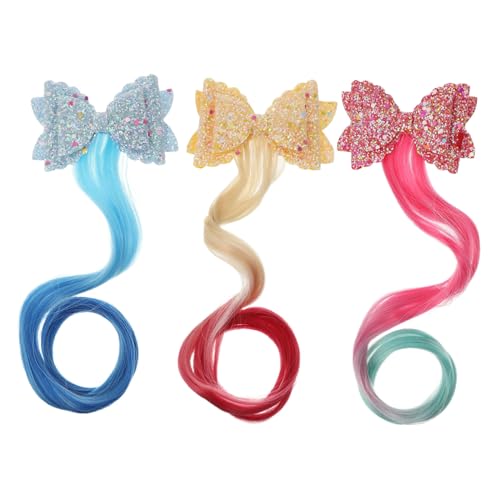 Gogogmee 3stücke Lockige Haarverlängerungen Für Mädchen Mit Schleifenclips Clip-in-haarverlängerungen Für Junge Mädchen Mit Haarspangen Haarteile Spiel-perücken von Gogogmee