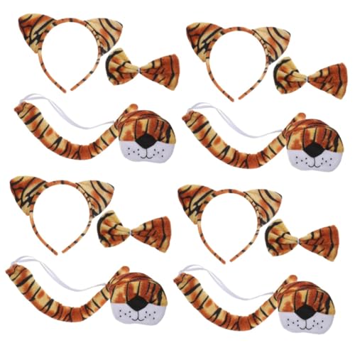 Gogogmee 4sätze Tiger Kostümset Für Junge Mädchen Teiliges Set Mit Tigerohren-haarreif Fliege Und Nase Für Halloween Karneval Und Cosplay-partys von Gogogmee