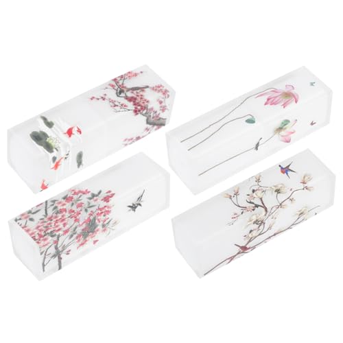 Gogogmee 4 Stück Frostglas Lippenstifthülsen Halbtransparente Kosmetikbehälter Langlebige DIY Lippenstift Aufbewahrung Handliche Schminkdosen für Frauen Klassische Chinesische Optik von Gogogmee