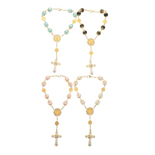 Gogogmee 4stücke Rosenkranz-armband Mit Kreuz-charms Perlenarmband Für Frauen Und Männer Gebetsarmband Dekoratives Armband Für Verschiedene Anlässe von Gogogmee