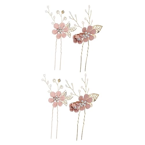 Gogogmee 4 Stück Haarschmuck Für Damen Braut-haar-accessoire Perle Haarnadel Hochzeit Haarspange Hochzeitsblume Tiara Blumenhaarstab Haarschmuck Aus Strass Braut Haar Haarspangen Rosa Stoff von Gogogmee