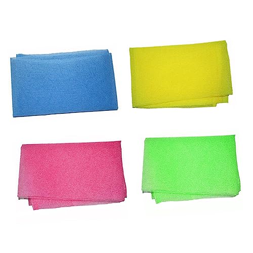 Gogogmee 4 Stück Nylon Peeling Badetuch Rücken Schrubber in Verschiedenen Farben Gelb Grün Blau Effektiver Körper Waschlappen für Sanfte Hautpflege von Gogogmee