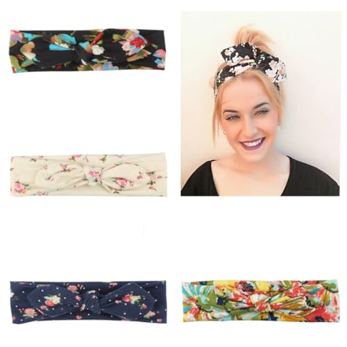 Gogogmee 4stücke Stirnbänder Für Damen Aus Weichem Dehnbarem Verstellbare Headwraps Mit Clips Stylische Haarbänder Mit Hasenohren-muster Für Mädchen Und Erwachsene von Gogogmee