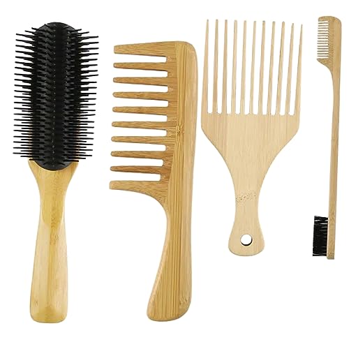 Gogogmee 4 Stück Teiliges Bambus Haarkamm Entwirrungs und Styling Werkzeuge für Haartypen für Männer und Fördert die von Haar und Kopfhaut von Gogogmee