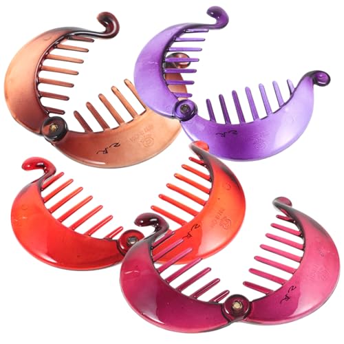 Gogogmee 4 Stück Teiliges Bananen Haarclips für Dickes Haar Rutschfeste Ponytail Halter Leichte und Sichere Haarklammern in Rot Weinrot und Braun für Frauen von Gogogmee