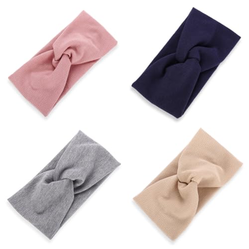 Gogogmee 4 Stück Teiliges Damen Sport Haarband mit Elastischem Gummizug Schraubgewinde und Cross Design Rutschfestes Fitness Stirnband für Yoga Laufen und Alltag Haarschmuckfarben Khaki von Gogogmee