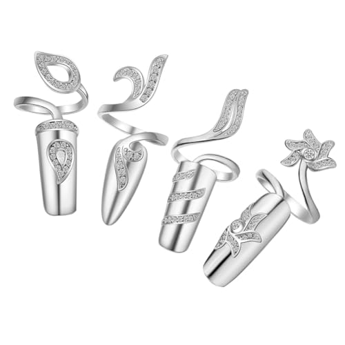 Gogogmee 4 Stück Teiliges Fingernagelringe mit Strassverzierung Verstellbare Modeschmuck Fingerringe aus Langlebiger Legierung Eleganter Nagelring für Damen Geeignet für Kostümparty und von Gogogmee